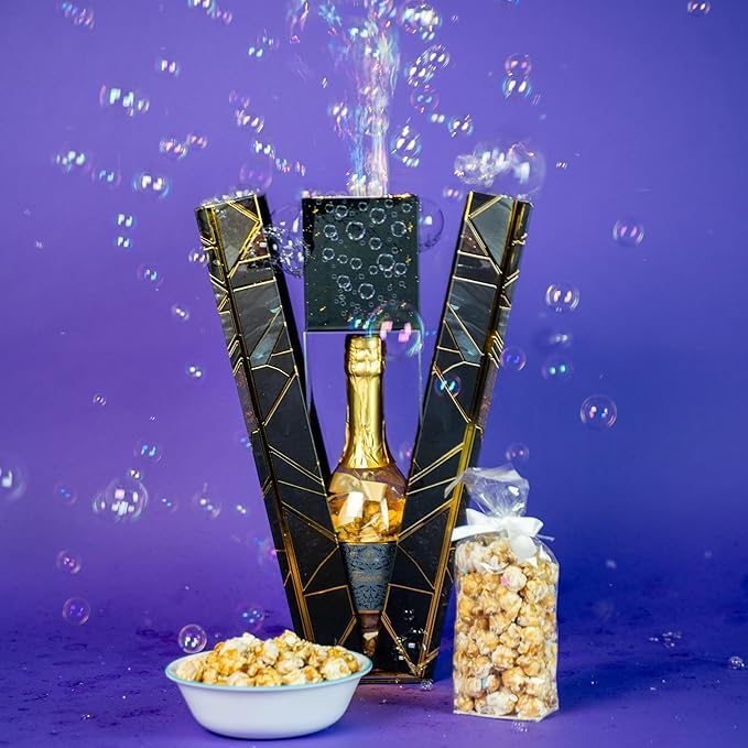 Luxe Bubble Box with Caramel White Chocolate Popcorn by Send A Cake, Ready to Gift, No Assembly Required - Happy Birthday Surprise - Unique Birthday Gift for Women, Men, Sister, Mom, Dad, Best Friend