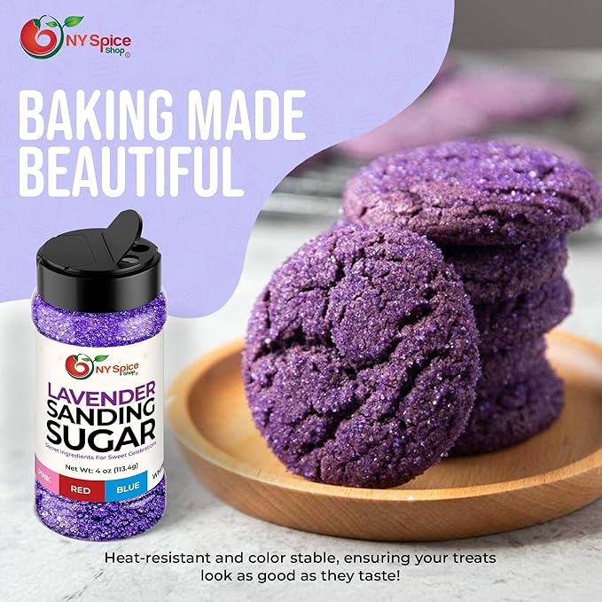 NY Spice Shop Lavender Sanding Sugar - 4 Ounce Sweet Colorful Edible Sprinkles For Candy Dish - Sugar Sprinkles For Cake Decorating Basket & Dishes
