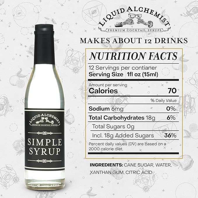 Liquid Alchemist Simple Syrup for Cocktails - Real Ingredients Make our Simple Sugar Syrup the Perfect Old Fashioned Mix - Our Drink Mix is Non-GMO Gluten Free & Vegan (12.7 oz)