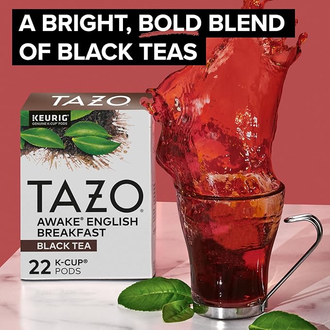 TAZO Awake English Breakfast Tea K-Cups, Bold Traditional Breakfast-Style Black Tea for Health and Wellness, 22 Pods