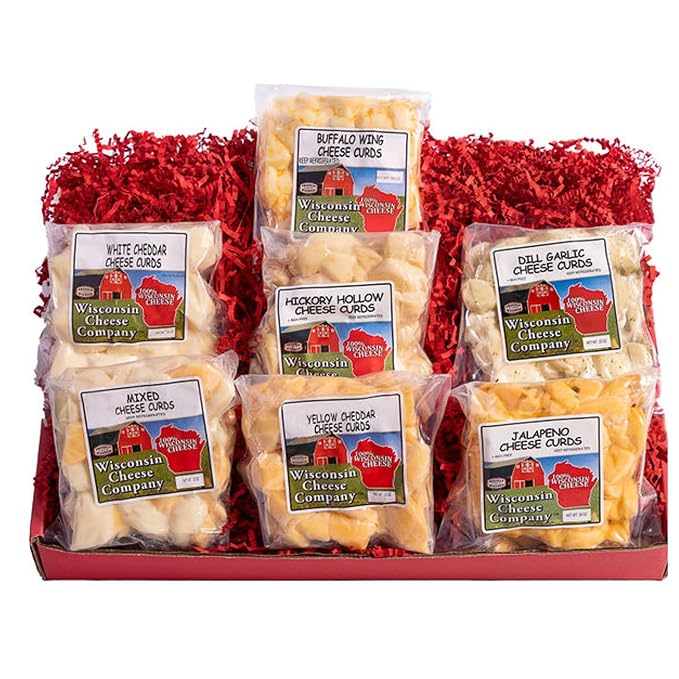 Wisconsin Cheese Company - 100% Wisconsin Cheese Curd Variety Sampler Gift Box - (Pack of 7) | Huge Gift Box | Perfect for Parties, Charcuterie Boards and Birthdays | Cheese Curds