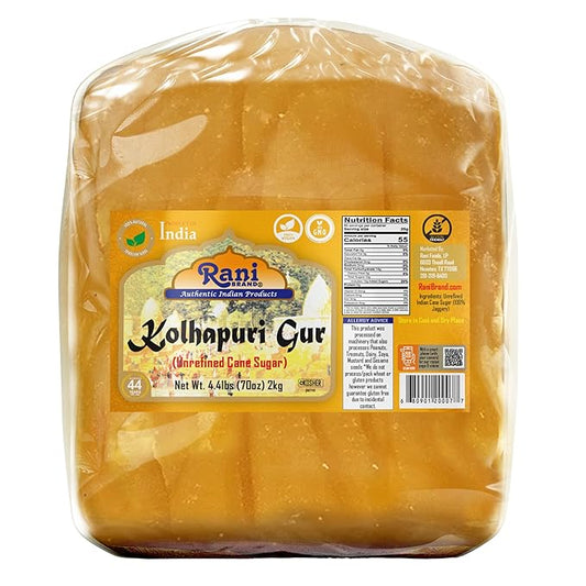Rani Kolhapuri Gur (Jaggery) 70oz (4.4lbs) 2kg ~ Unrefined Cane Sugar, No Color added, Gluten Friendly | Vegan | NON-GMO | Kosher | No Salt or fillers