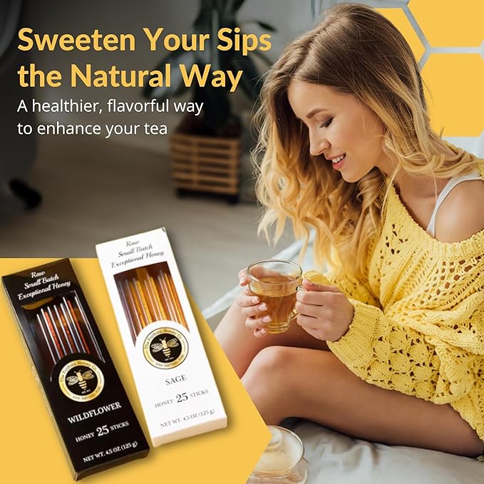 Wildflower and Sage Honey Straws, 50 Count - Perfect for Iced and Hot Beverages or Treat - Travel Healthy Snacks for Kids and Adults by Fantozzi, Made in USA