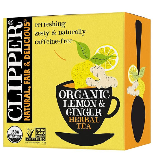 Clipper Tea Lemon & Ginger Teabags ??Caffeine Free, USDA Organic, Great Hot or Iced ??Aromatic, Natural, Fair & Delicious ??50 Tea Bags