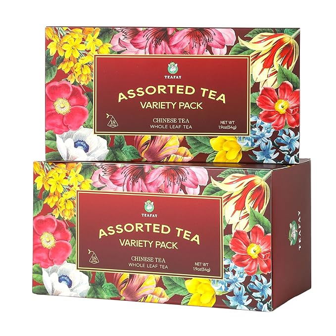 TEAFAY Assorted Tea Sampler – 9 Flavors, 18 Individually Wrapped Pyramid Tea Bags, 100% Natural, Handpicked, Whole Leaf,Great gift for tea lovers