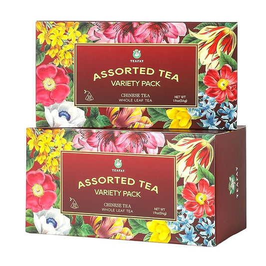 TEAFAY Assorted Tea Sampler – 9 Flavors, 18 Individually Wrapped Pyramid Tea Bags, 100% Natural, Handpicked, Whole Leaf,Great gift for tea lovers