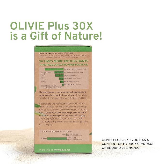Organic High Polyphenol Rich Extra Virgin Olive Oil OLIVIE PLUS 30X | Moroccan Desert Olive Oil | EVOO | Organic, Kosher | 250 ml Glass Bottle
