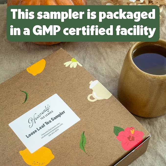 Heavenly Tea Leaves Organic 9 Flavor Variety Pack, Loose Leaf Tea Sampler Gift Set (Approx. 90 Cups) – Assortment of Green, Herbal, Black & White Teas – Hot or Iced, High to No Caffeine, Premium Gift Box