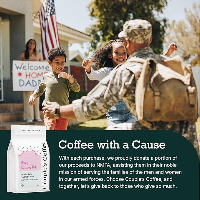 Couple?™s Coffee Ground Coffee | Gives Back to Military Families | Happy Birthday Babe | Medium Roast Birthday Cake Flavored Coffee | Made with 100% Arabica Beans | 12oz bag brews about 34 cups