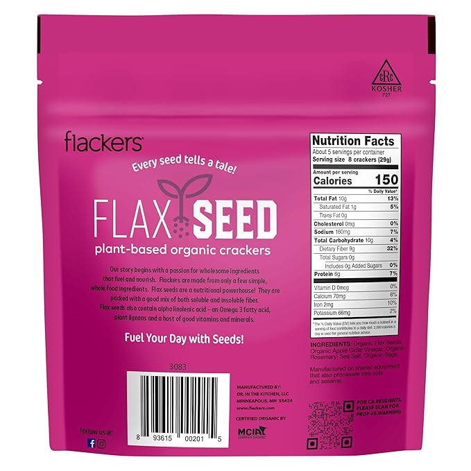 Flackers Organic Flax Seed Crackers Variety Pack, Sea Salt, Rosemary, Savory and Cinnamon, Gluten Free, Non-GMO, Vegan, Low Carb snacking, Pack of 4