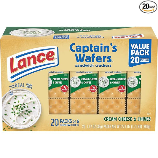 Lance Sandwich Crackers, Captain's Wafers Cream Cheese and Chives, 20 Packs, 6 Sandwiches Each