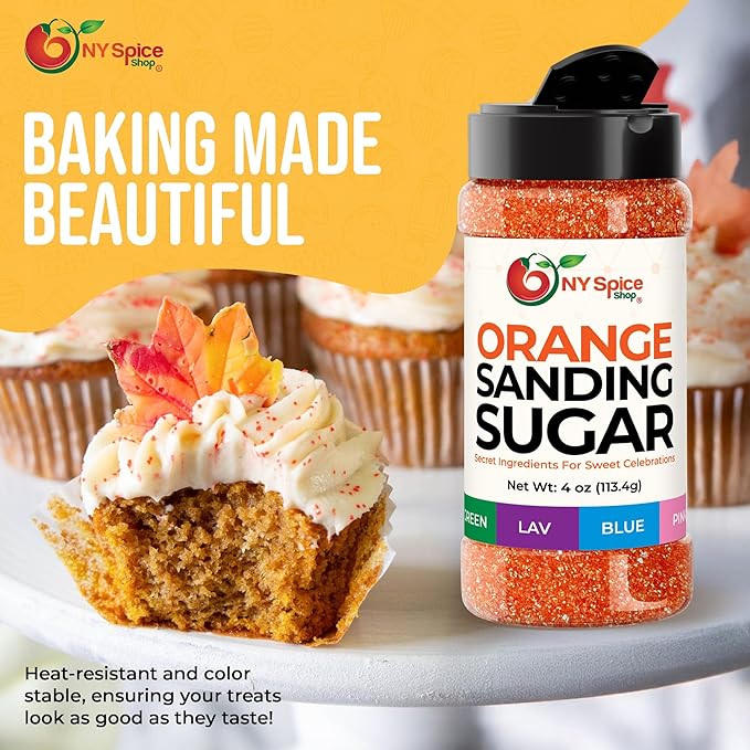 NY Spice Shop Orange Sanding Sugar - 4 Ounce Sweet Colorful Edible Sprinkles For Candy Dish - Sugar Sprinkles For Cake Decorating Basket & Dishes