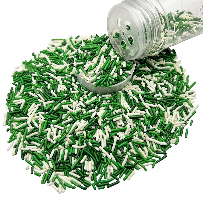 SE Si&Moos White and Green Sprinkles St. Patrick's Day Jimmy Sprinkles Sage Green and White Soft Jimmies St.Patrick's Day Cupcake Toppers for Cake Decorating,Ice Cream Toppings & Baking 2.75 OZ