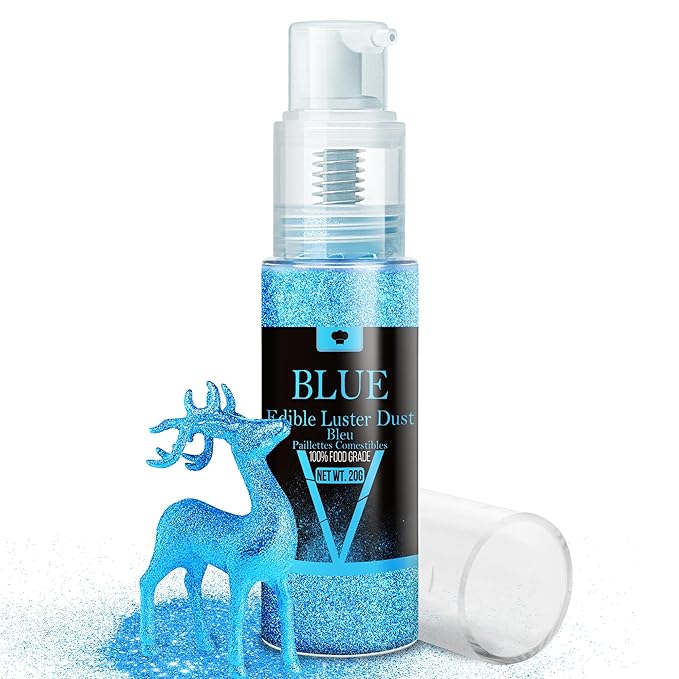 Edible Glitter Spray - 20g Luster Dust Edible Glimmer Powder for Sparkling Cocktails, Cake, Cupcakes, Beverage - Food Grade Shimmer Dust Powder for Baking, Drinks, Cookies Decoration, Halloween (Blue)