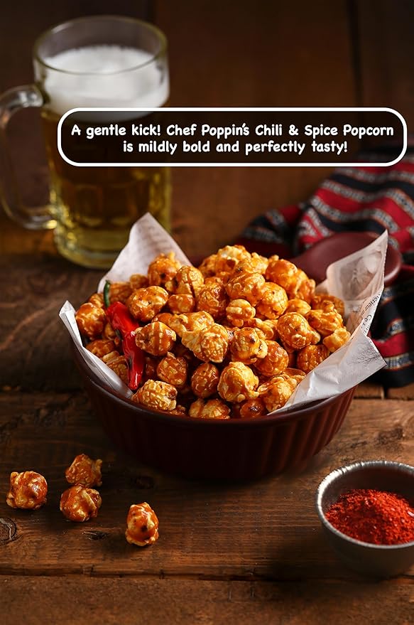 CHEF POPPIN Asian-Style Gourmet Flavored Popcorn, Non-GMO Corn, All Natural, Chili & Spice, 50g, 1.76 oz