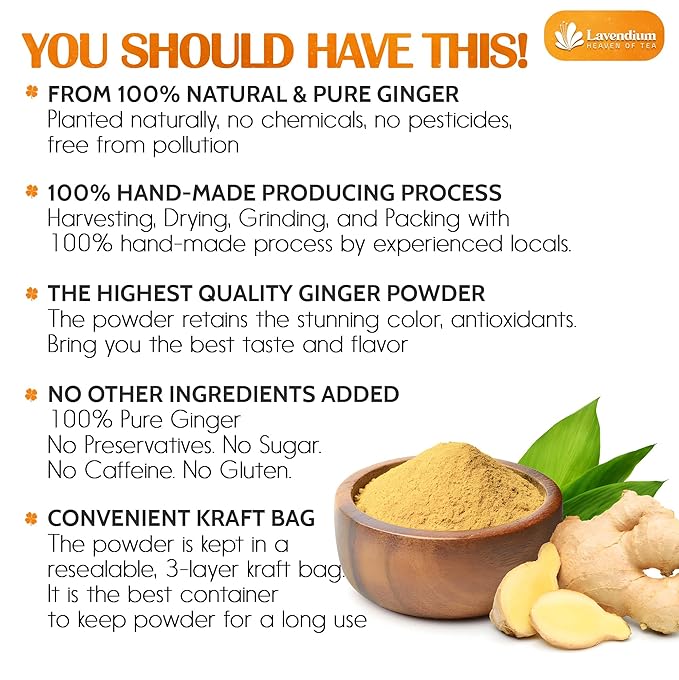 Lavendium, Premium 25oz (1.56 lbs) Ginger Powder ??Ground Ginger Root ??Pure, No Additives ??Ideal for Cooking, Baking, Smoothies, and Spice Blends. No Sugar, No Caffeine, No Gluten, Vegan