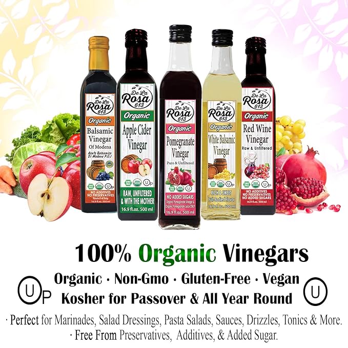 De La Rosa Organic Pomegranate Vinegar, Pure & Unfiltered, Vegan, Gluten Free & Kosher, Great for Salad Dressing, Marinades, 100% Pure Pomegranate Vinegar 5 Liters (pack of 1)