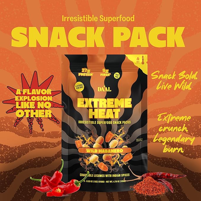 Daal By Keen Crunchy Mung Bean Snacks ??Wild Habanero - Plant-Based Protein, High Fiber, Gluten Free & Nut-Free ??Mix into Salads or Enjoy as an On-the-Go Snack - 1 Resealable Pack, 4.76 oz