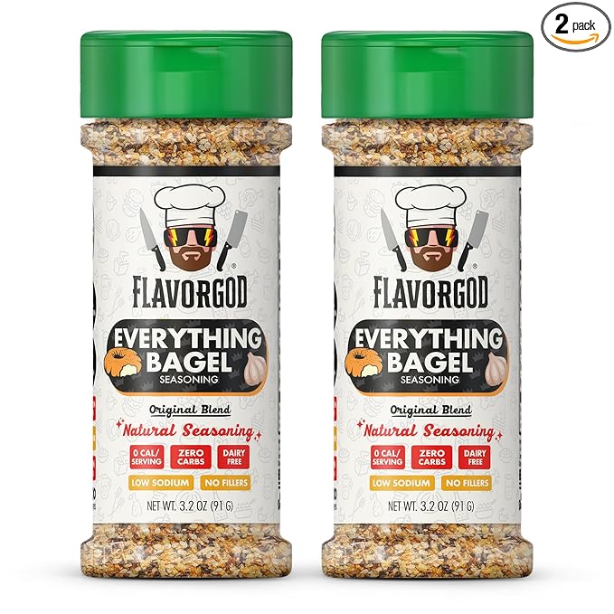Everything Bagel Seasoning Mix by Flavor God, Pack of 2 - Premium All Natural & Healthy Spice Blend for Bagels, Chicken, & Eggs - Kosher, Gluten-Free & No MSG - Great Flavor Spices and Seasoning Gift