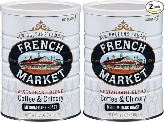 French Market Coffee, Coffee and Chicory, Dark Roast Ground Coffee, 12 Ounce Can 3 Count (Pack of 2)