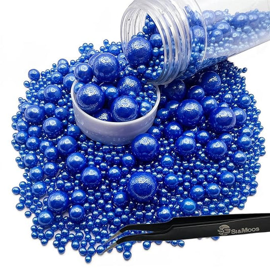 Royal Blue Edible Pearl Sprinkles for Cake Decorating 5.1 OZ Royal Blue Edible Pearls Edible Cupcake Decorations Halloween Christmas Cookie Decorations Edible Sugar Pearls for Cakes,Cupcakes Toppers Baby Shower Wedding Supplies with Tweezers