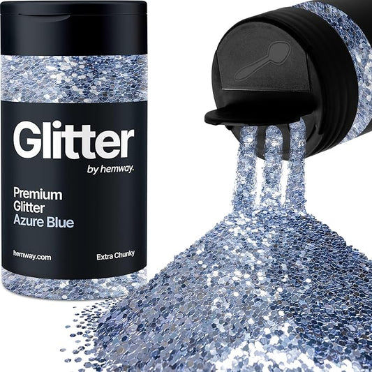 Hemway Premium Glitter Shaker - Azure Blue | 115g Extra Chunky Metallic Flake Sequins for Resin & Epoxy Crafts | Craft Supplies for Tumblers, Festival, Art