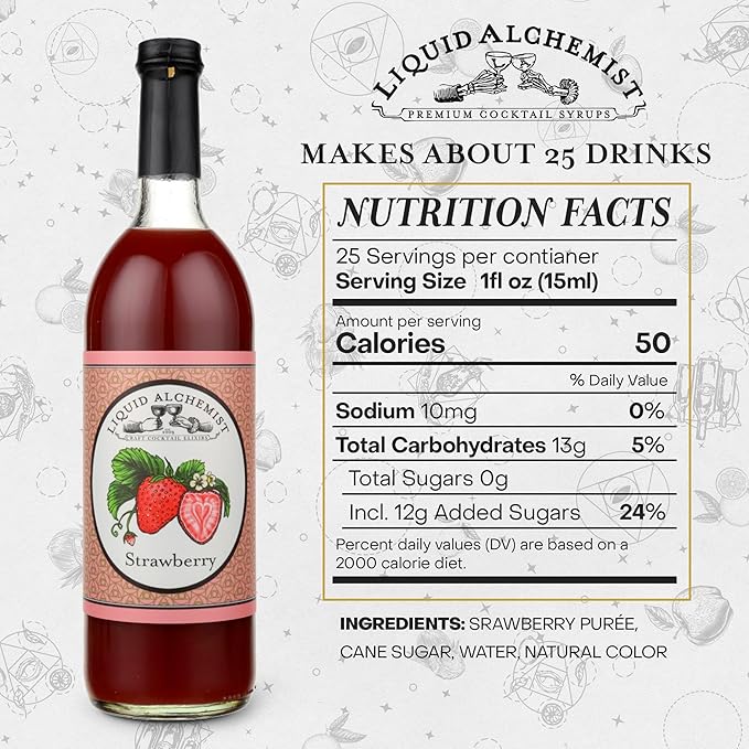 Liquid Alchemist Strawberry Syrup for Drinks - Real Ingredients Make our Strawberry Puree for Drinks a Perfect Margarita Mix - Our Flavored Syrup is Gluten & Dairy Free (25.4 oz)