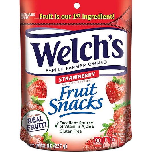 Welch's Fruit Snacks, Strawberry, Perfect for Sharing, Bulk Bag, 8 oz (Pack of 1)