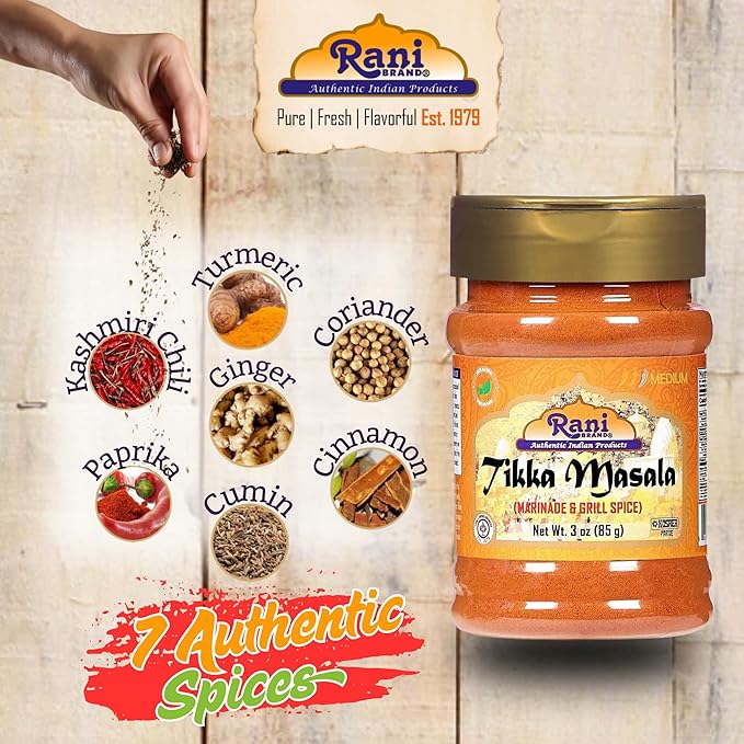 Rani Tikka Masala Indian 7-Spice Blend 3oz (85g) PET Jar ~ All Natural | Salt-Free | Vegan | No Colors | Gluten Friendly | NON-GMO | Indian Origin