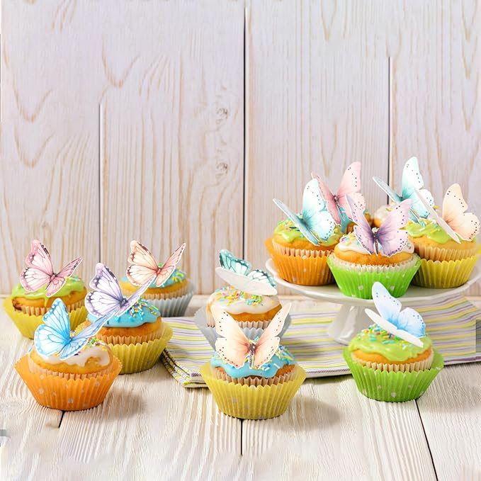 Rsstarxi 60 Pack Edible Butterfly Cupcake Toppers, Butterfly Cake Decorations Wafe Paper Birthday Party Decorations for Baby Shower Wedding Anniversary Birthday Party Decorations Multi