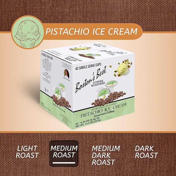 Boston’s Best - Pistachio Ice Cream Flavored Coffee Blend, Dessert Gourmet, Compatible with Keurig Coffee Maker, 1 Count (42 Single Serve Medium Roast Cups)
