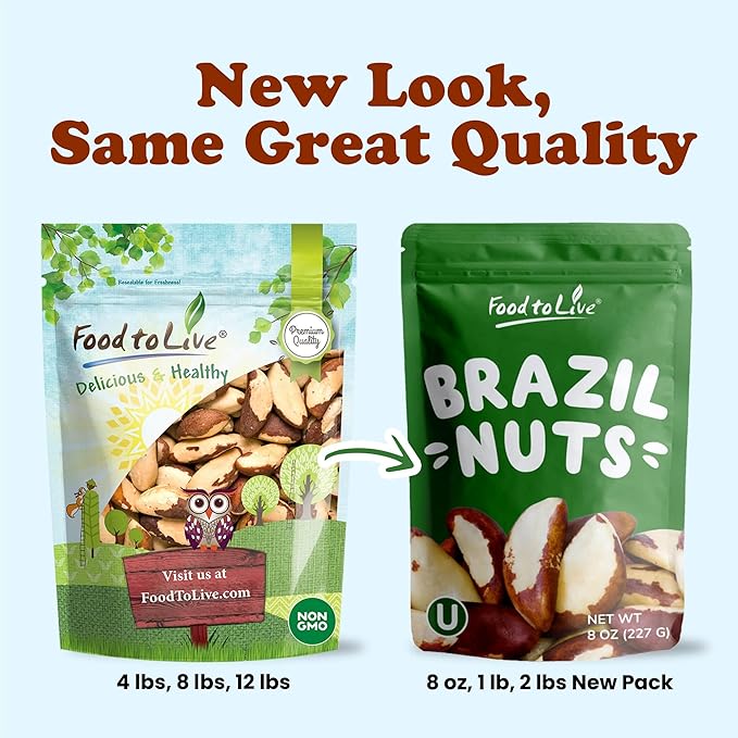 Food to Live Brazil Nuts, 8 Ounces Non-GMO Verified, Raw, Whole, No Shell, Unsalted, Kosher, Vegan, Keto and Paleo Friendly, Bulk, Good Source of Selenium, Low Sodium & Carb Food, Trail Mix Snack