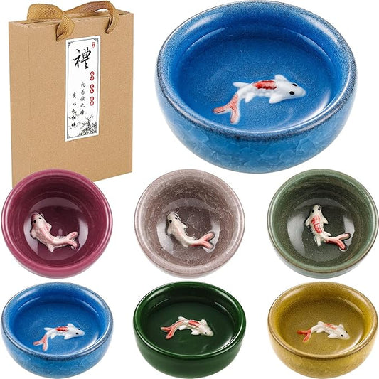 Skyley 6 Pieces Korean Soju Shot Glasses Sets Porcelain Cups Korean Ceramic Cups Tea Accessories Drinkware, Handcrafted Ceramic(Colorful,Koi Fish Pattern)