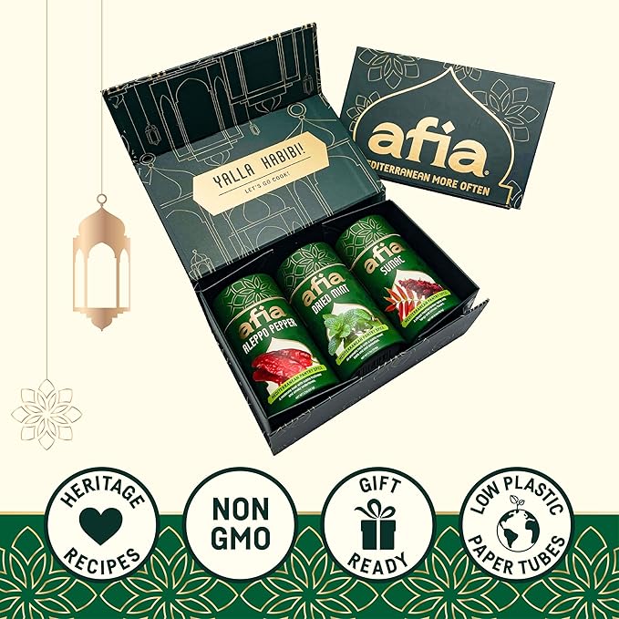 Afia Mediterranean Pantry Spices Gift Set | Aleppo Pepper, Dried Mint & Sumac | Seasoning Set for Steak, Chicken, Vegetables & BBQ Rub (Pack of 3)