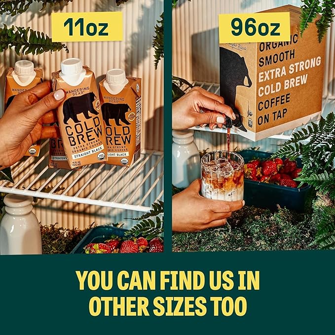 Wandering Bear Espresso Roast Organic Cold Brew Coffee, 32 fl oz, 3 pack - Extra Strong, Bold, Smooth, Unsweetened, Shelf-Stable, Ready to Drink, 100% Organic, Iced Cold Brewed Coffee Drinks