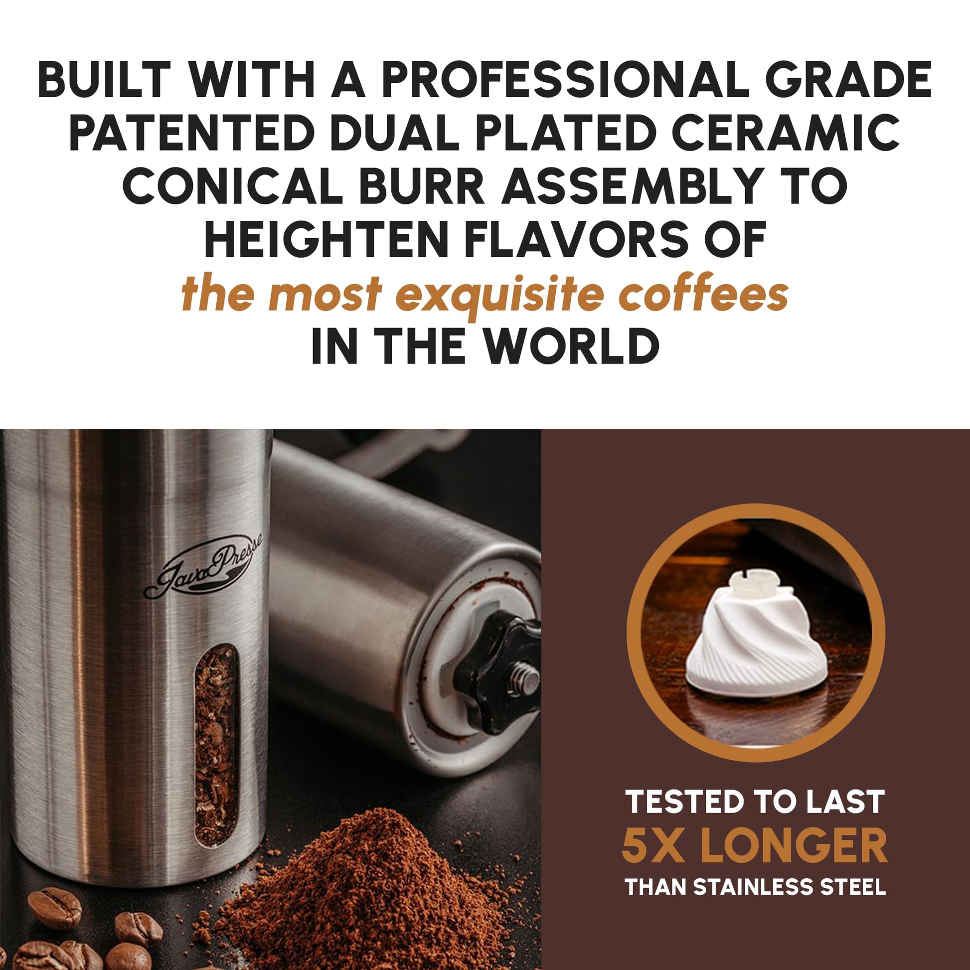 JavaPresse Manual Stainless Steel Coffee Grinder - 18 Adjustable Settings, Portable Conical Burr