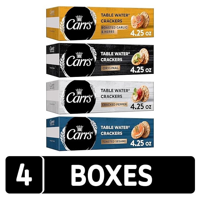 Carr's Table Water Crackers, Baked Snack Crackers, Party Snacks, 4 Flavor Variety Pack (4 Boxes)