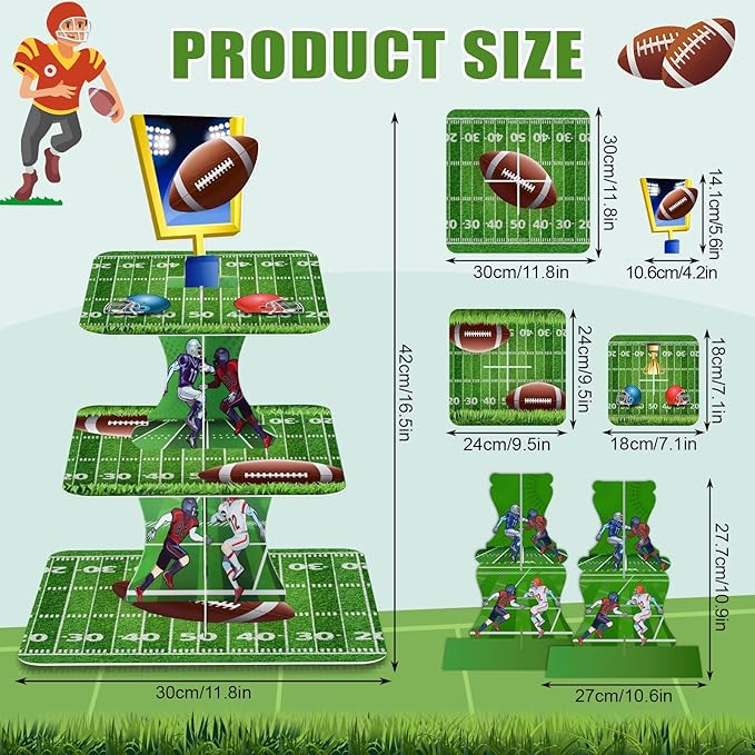 2 Pack Football Cupcake Stand Football Party Decorations 3 Tier Cupcake Stand Sports Theme Birthday Party Decorations for Birthday Sports Supplies