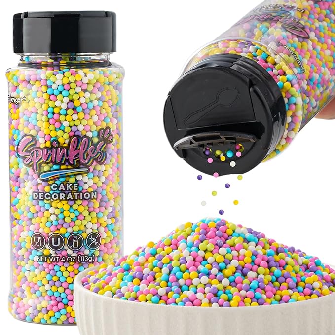 Pastel Nonpareils Sprinkles, Sujoygar 4oz Edible Colored Cake Sprinkles for Ice Cream Toppings Cupcake Chocolate Decoration, Wedding Party Cookies Baking Dessert Food Supplies