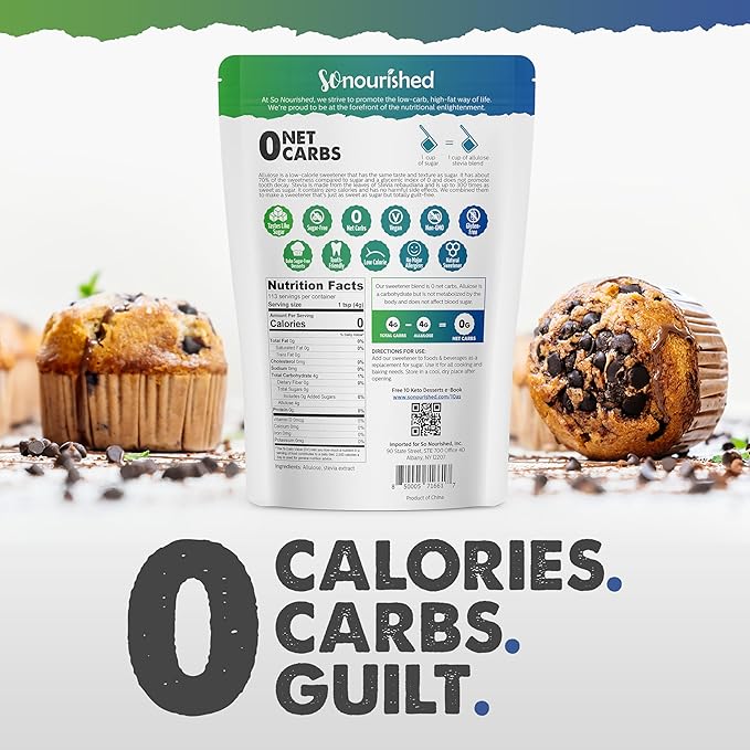 So Nourished Stevia with Allulose Sweetener Granular - 1:1 Sugar Substitute, Keto - 0 Calorie, 0 Net Carb, Non-GMO (5 lb / 80 oz)