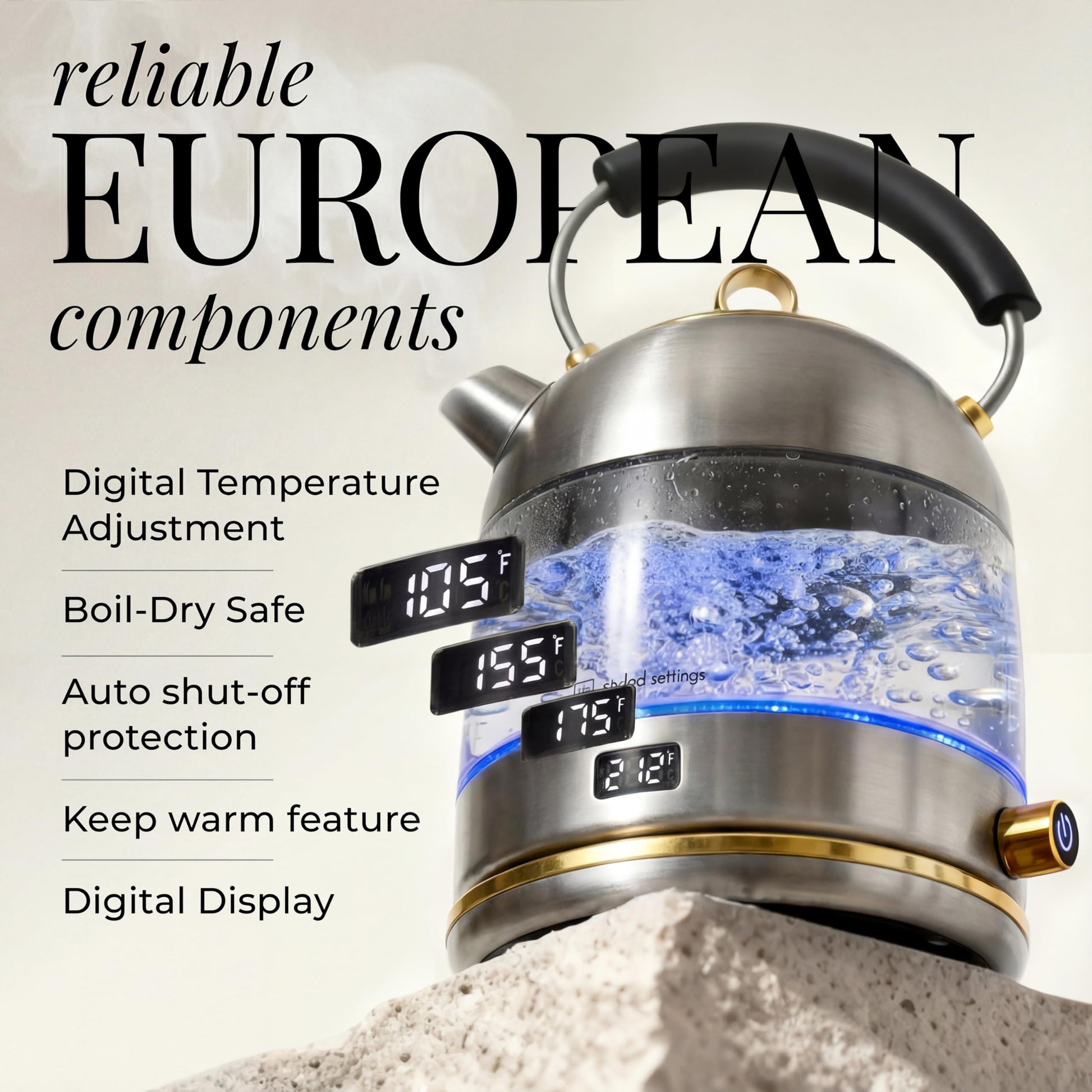 Styled Settings Stainless Steel Electric Kettle with Temperature Control