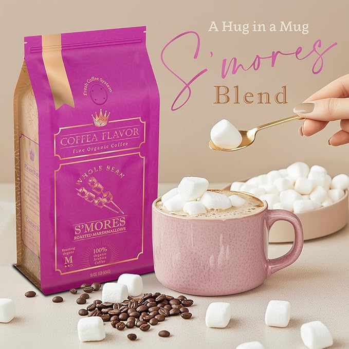 S'mores Flavored Whole Bean Coffee ??100% Arabica, Single Origin, Medium Roast, Naturally Sweetened, Rich and Creamy Flavor ??Perfect for Cold Brew ??by Coffea Flavor