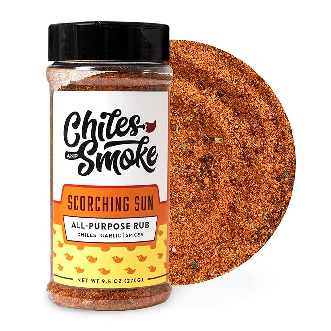 Chiles and Smoke - Scorching Sun All Purpose Seasoning for Chicken Thighs, Meats, Seafood & More, Hot Taco Seasoning with Spices, Low-Sodium Cooking Grilling Gifts, No Dairy, Gluten & MSG, 270 g