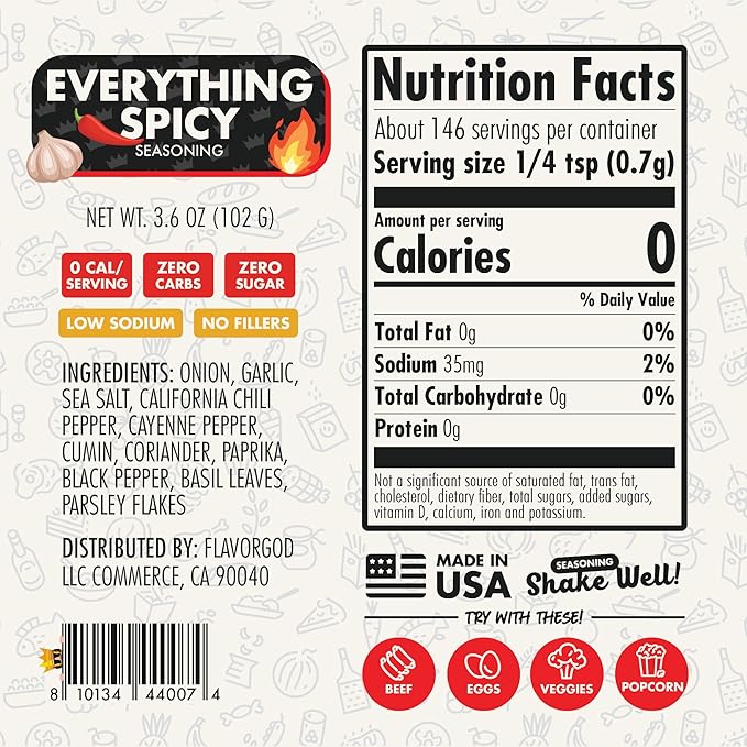 Everything Spicy Seasoning Mix, 2 Bottles by Flavor God - Premium All Natural & Healthy Spice Blend for Steak, Salad, & Chicken - Kosher & Low Sodium - Great Flavor Spices and Seasoning Gift