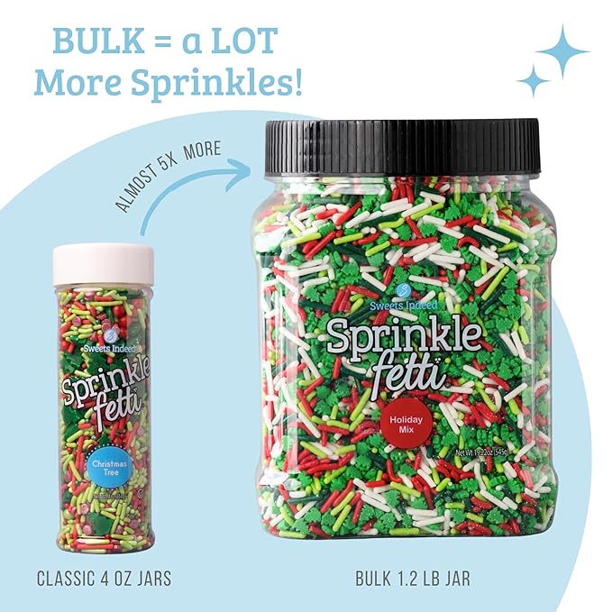 Sweets Indeed, Bulk Sprinkles, 1.3 pounds, Sprinkle Mix, Perfect for Cake Decorations, Baking Ice Cream Cookies Cupcake Topper (Holiday)