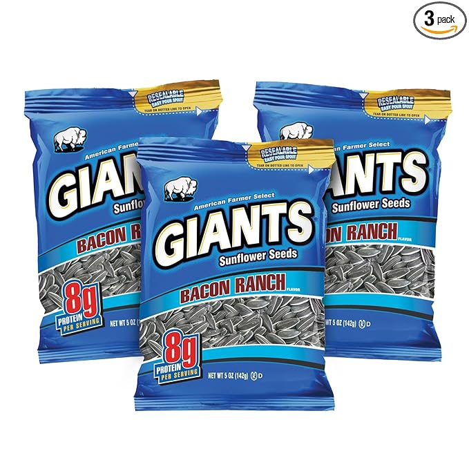 GIANTS Bacon Ranch Sunflower Seeds - Sunflower Seeds Bulk, Flavored Sunflower Seed Snack, Roasted Sunflower Seeds to Eat - 5 oz Resealable Bags (Pack of 3)