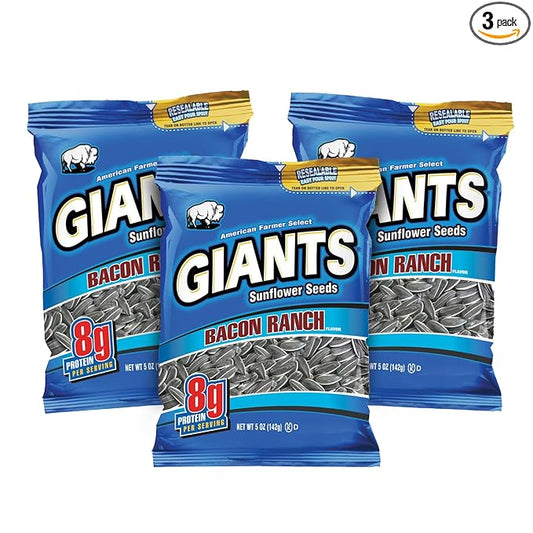 GIANTS Bacon Ranch Sunflower Seeds - Sunflower Seeds Bulk, Flavored Sunflower Seed Snack, Roasted Sunflower Seeds to Eat - 5 oz Resealable Bags (Pack of 3)