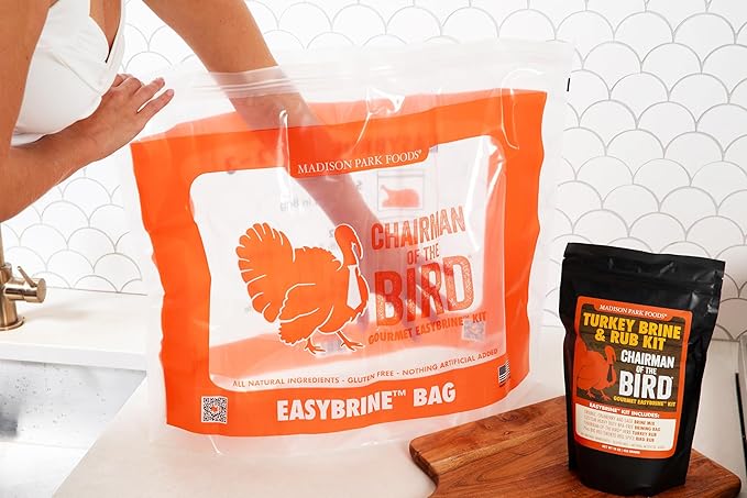 Chairman of the Bird Gourmet Turkey Brine Kit ??Premium Brine Mix, Custom BPA-Free XL Brine Bag and 2 Turkey Rub Seasonings ??All Natural Gluten-Free Non-GMO No MSG, 16 Ounces