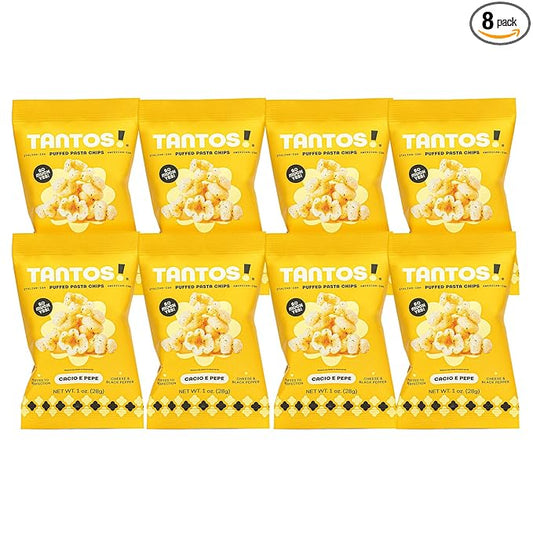 Tantos! Puffed Pasta Chips ??Healthy Pasta Snack by Top Chef Joe Sasto ??Plant-Based, Low Calorie, Crunchy Chips ??Variety Pack ??Marinara, Pesto, Cacio e Pepe, Classico ??Gourmet Bold Flavors (1 oz 8 Pack, Cacio e Pepe)