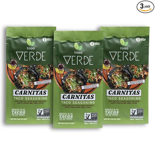 Carnitas Taco Seasoning Packets - Todo Verde | Chef Curated Blends with Porcini Mushroom & Black Garlic | Vegan, Gluten Free, Preservative Free (3 Pack)